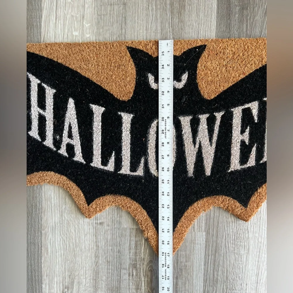 NWT Halloween Bat Shaped Doormat Natural Coir Mat Black Brown Goth Vampire Bat